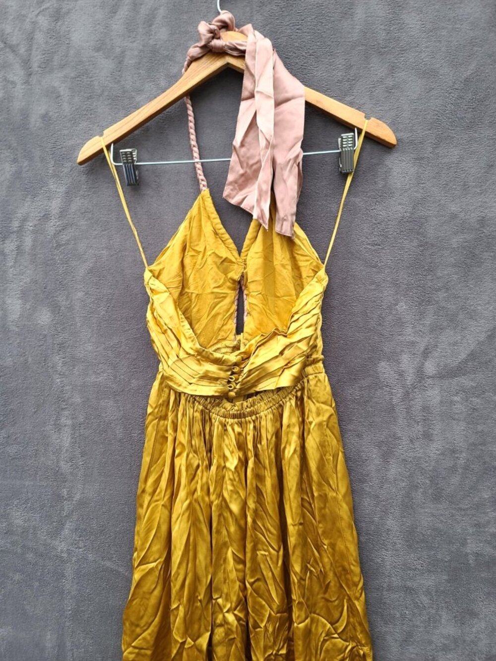 Anthropologie Silk Colorblocked Maxi Dress 2 Gold/Olive/Pink Halter Goddess NWT - Picture 10 of 10